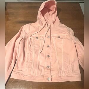 LOFT Blush Pink Hooded Jean Jacket